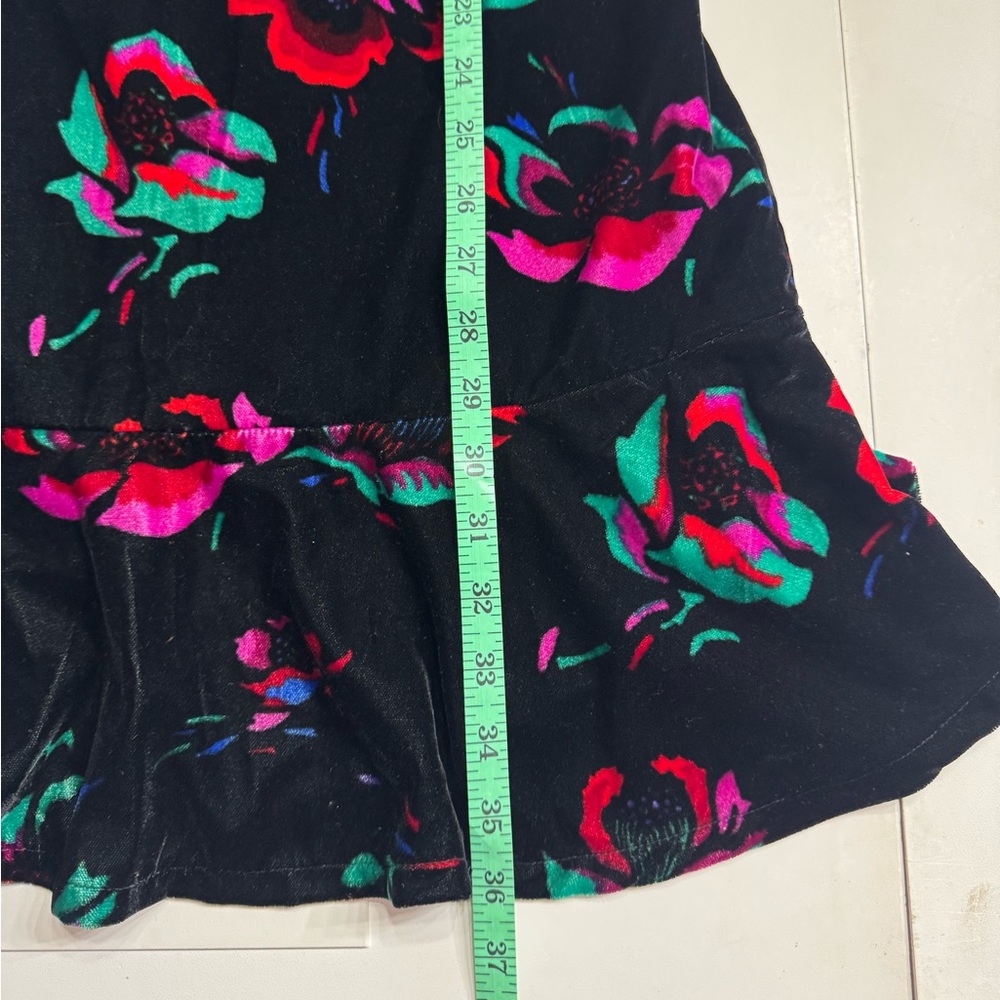 J. Crew NWT Velour Velvet Black Floral Flutter Sleeve Ruffle Dress Size 00 - Picture 4 of 7